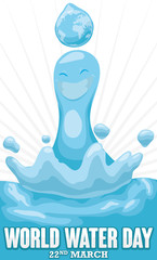 Joyous Water Drop Celebrating World Water Day, Vector Illustration