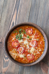 Portion of green lentil tomato soup