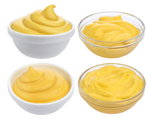 Cheese sauce collection. Set of fat mayonnaise isolated on white background
