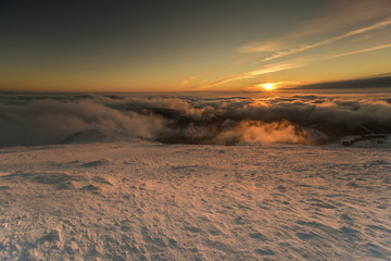 Beautiful landscape of winter Karkonosze mountains, Panorama
