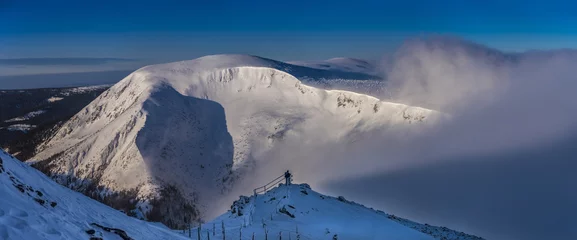 Crédence de cuisine en verre imprimé Hiver Beautiful landscape of winter Karkonosze mountains, Panorama