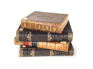 stack of old vintage books isolated