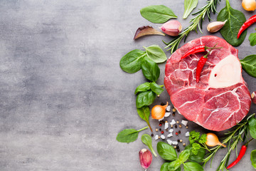 Raw fresh meat Ribeye Steak with spice.