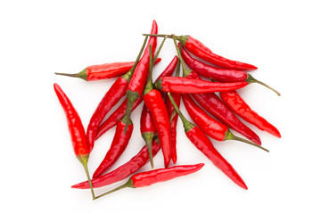 Group of chili peppers isolated on white background.