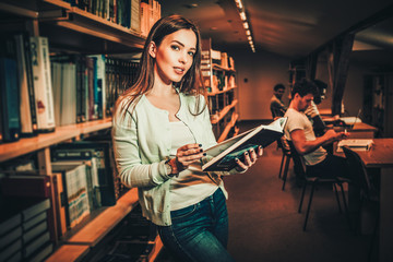 Girl in a college library.