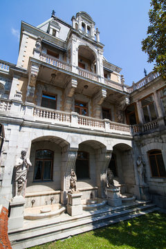 ancient Palace with terraces, stucco and statues. Massandra Palace residence of Emperor Alexander III of Russia now is historical monument