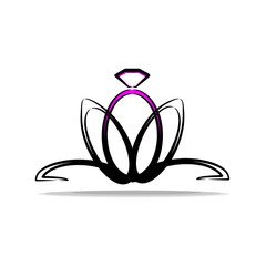 Logo for the engagement and the wedding. Ring in the form of a flower. Fashionable and contrast logo with decorations