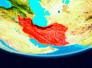 Satellite view of Iran in red