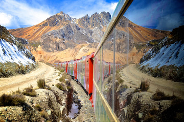 The Ferrocarril Central between Lima and Huancayo, Peru. Crossing the Andes, this train is the 2nd highest train in the world. - obrazy, fototapety, plakaty