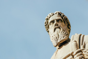 head of Paul the Apostle of Lutheran Church of St Peter and St Paul over blue sky in Saint...