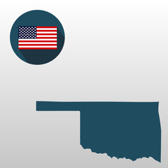 Map of the U.S. state of Oklahoma on a white background. American flag