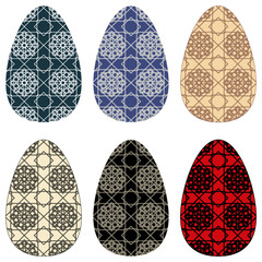 Vector set of Easter eggs with geometric patterns. Painted eggs for the holiday.