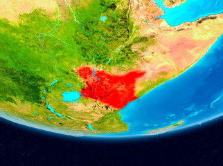 Satellite view of Kenya in red