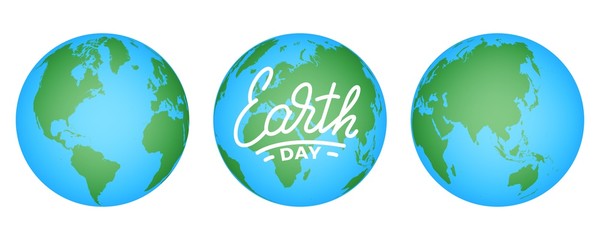 Earth Day. Illustration for Earth Day celebration with Earth globes and lettering