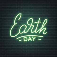 Earth Day. Earth Day neon lettering. Glowing sign, light banner design
