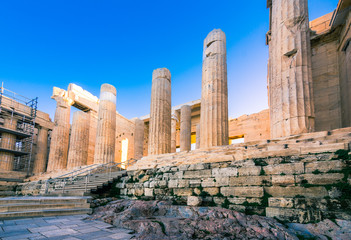 Colonnades at the entrance of Acropolis in Athens, Greece