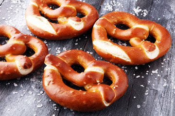 German pretzels with salt close-up on the table.