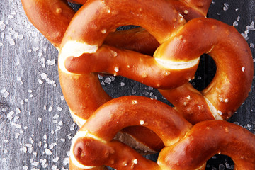 German pretzels with salt close-up on the table.