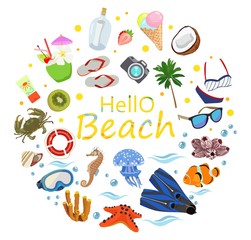 Poster on theme of sea or ocean beach. Summer. Vector.