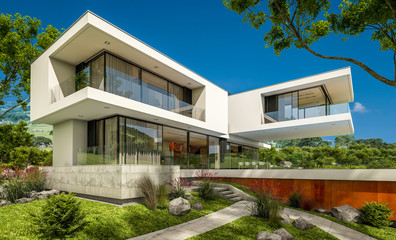 Fototapeta na wymiar 3d rendering of modern house by the river