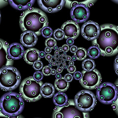 Exotic multicolored patterns with circles and wavy curves. Abstract image. Fractal Wallpaper on your desktop. Digital artwork for creative graphic design. Dark background.