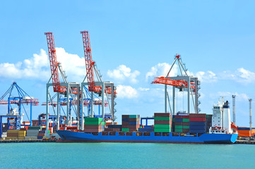 Port cargo crane, ship and container