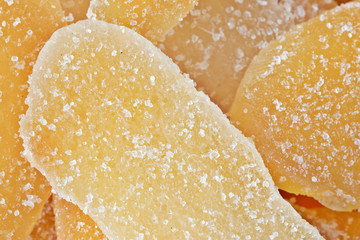 The candied ginger pieces close up.