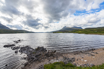 Beautiful landscape on the shores of Loch Assynt, north west Highlands, Scotland, Britain