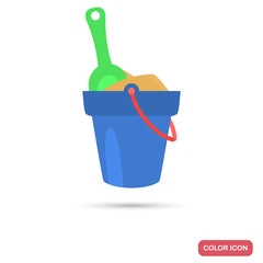 Toy bucket with sand and scoop color flat icon