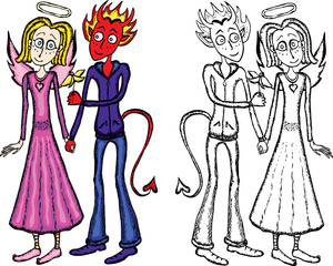  Cute imp presenting a flower to a sweet angel