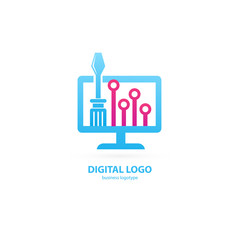Fototapeta premium Logo design abstract computer repair vector template.