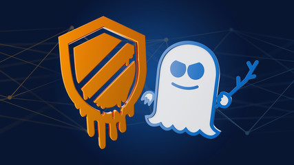 Meltdown and Spectre processor attack with network connection - 3d render