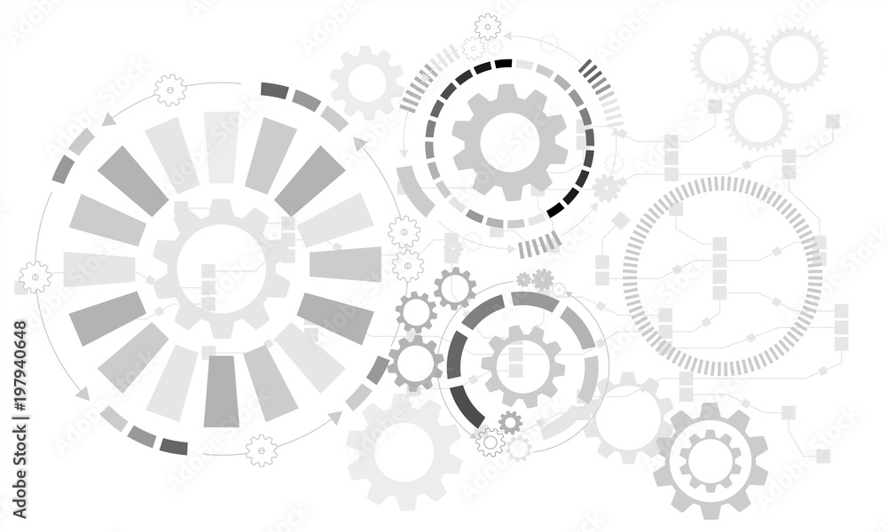 Poster abstract futuristic background. vector illustration gear wheel, hexagons and circuit board, hi-tech 