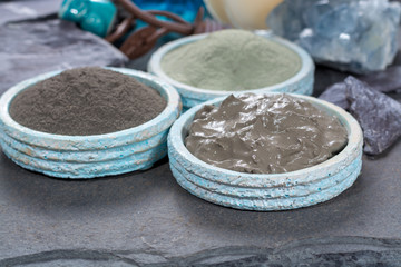 Ancient nature minerals, different types of clay used for skincare, spa treatments, face masks,...