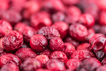 Some fresh Dried Cranberries (selective focus; close-up shot)