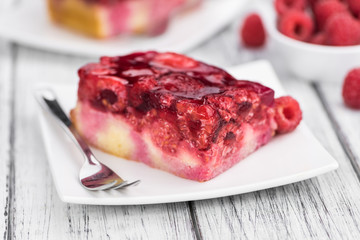 Fresh made Raspberry Cake (selective focus)