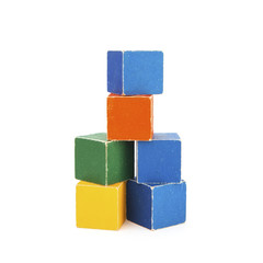 Colorful bricks tower isolated on white background