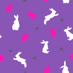 BUNNY ANF EGG. EASTER SEAMLESS VECTOR PATTERN. HAND DRAW PAINTED ART. HOLIDAY FUNNY TEXTURE