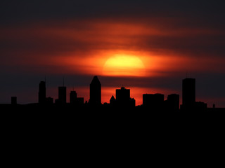 Fototapeta na wymiar Montreal skyline silhouette with sunset illustration
