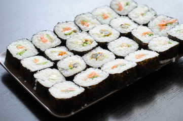 close up of fresh sushi set