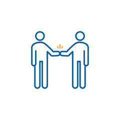 Fototapeta premium Characters shaking hand. Fist bump. Vector trendy thin line icon illustration design for teamwork, partnership, friendship, greetings, celebration.