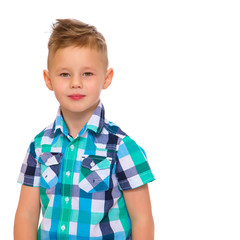 Portrait of little boy close-up, isolated.