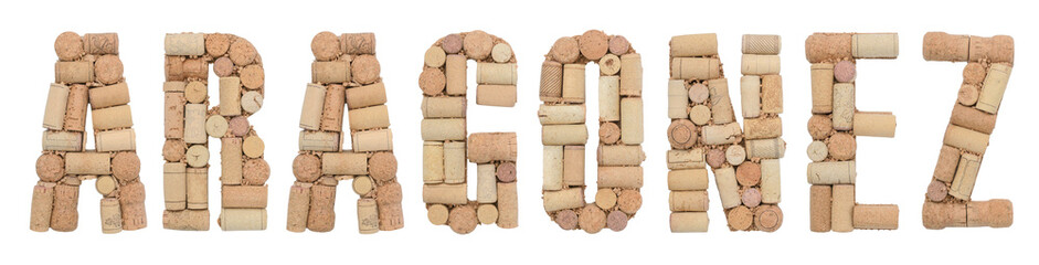 Grape variety Aragonez made of wine corks Isolated on white background