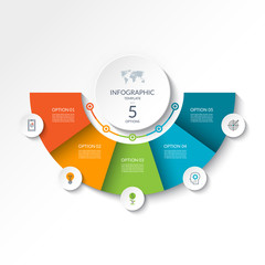 Infographic banner with 5 options. Vector template for business presentation, report, data visualization, web design. Can be used as a table, chart, diagram, graph, workflow layout .