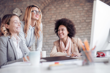 Group of young woman working together