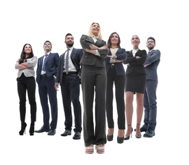 Obraz premium happy successful business team isolated on white background