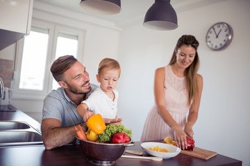 Happy family in the kitchen