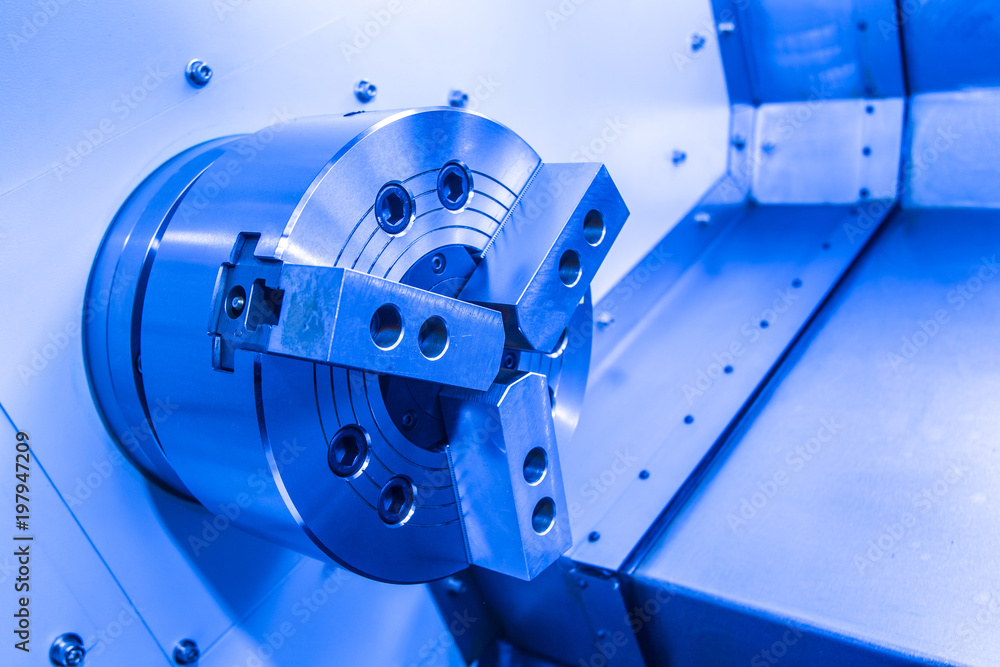 Poster lathe. equipment for metal processing. fragment of the machine for the processing of metal products.