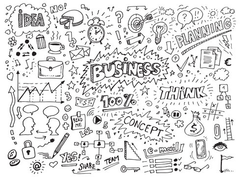 Business doodles hand-drawn sketch set