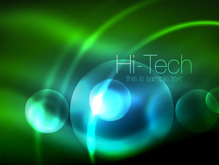 Blurred neon glowing circle, hi-tech modern bubble template, techno glowing glass round shapes or spheres. Geometric abstract background
